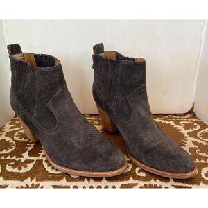 Dolce Vita Elfy Gray Suede Sz 8.5 Pull On Almond Toe Ankle Boots Block Heels